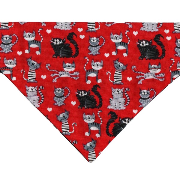 RED BLACK Cat Bandana, Cat Clothes,  Funny Cats Kitten Bandana, Happy Cat Small Scarf, Gift for Cat, Gift for Cat Lover, Gift for New Kitten