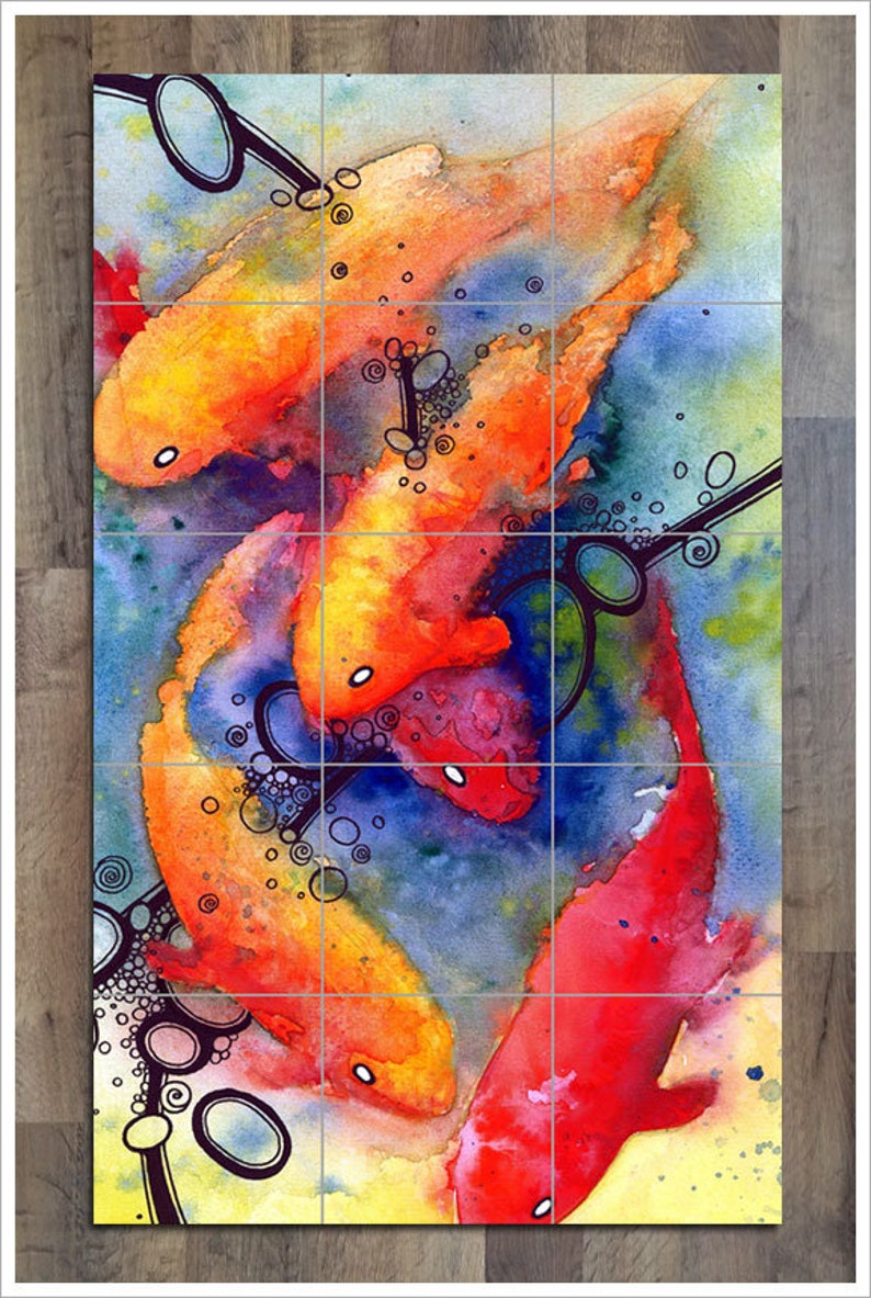 Koi Fish Watercolor Ceramic Tile Mural 18 X 30 Kitchen | Etsy