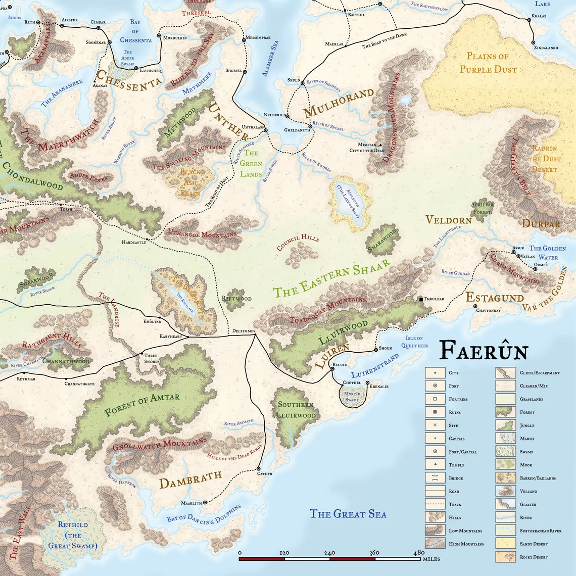 Dungeons &amp; Dragons Faerûn World Canvas Map | Etsy