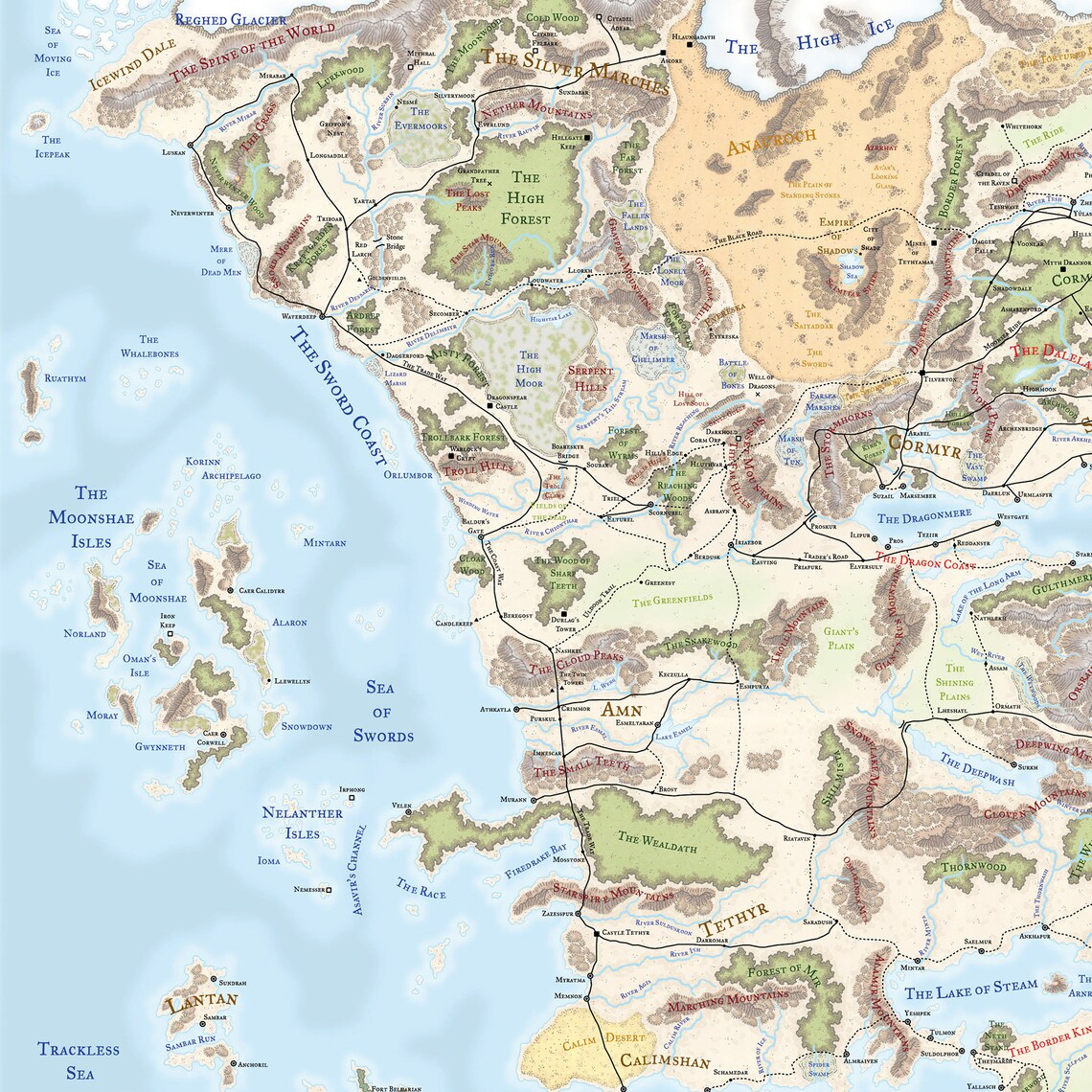 Dungeons &amp; Dragons Faerûn World Canvas Map | Etsy