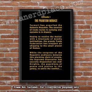 Star Wars Opening Crawl - Episode 1 The Phantom Menace Fan Art print geek man cave boys nerd birthday