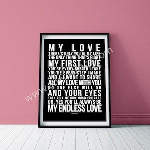 Endless Love - Lionel Ritchie Tekst piosenki Ścienna sztuka Cytat Tekst Werset - Niestandardowy wystrój urodzinowy Prezent rocznicowy Pokój muzyczny Jaskinia mężczyzny