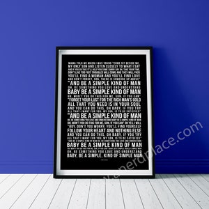 Simple Man Versión Extendida V2 - Impresión de arte mural con texto y cita de la canción Lynyrd Skynyrd - Decoración de cumpleaños personalizada, regalo musical para el hombre de las cavernas