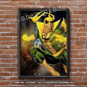 Iron Fist in action Superhero Digitally Painted Art Print for Nursery kids comic book superhero