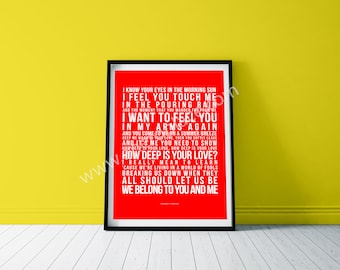 Jubiläumsgeschenk | How Deep Is Your Love Druck | Musik-Liebhaber-Lied-Wand-Kunst | Personalisiertes Geschenk für Frau oder Mann | KOSTENLOSER Versand