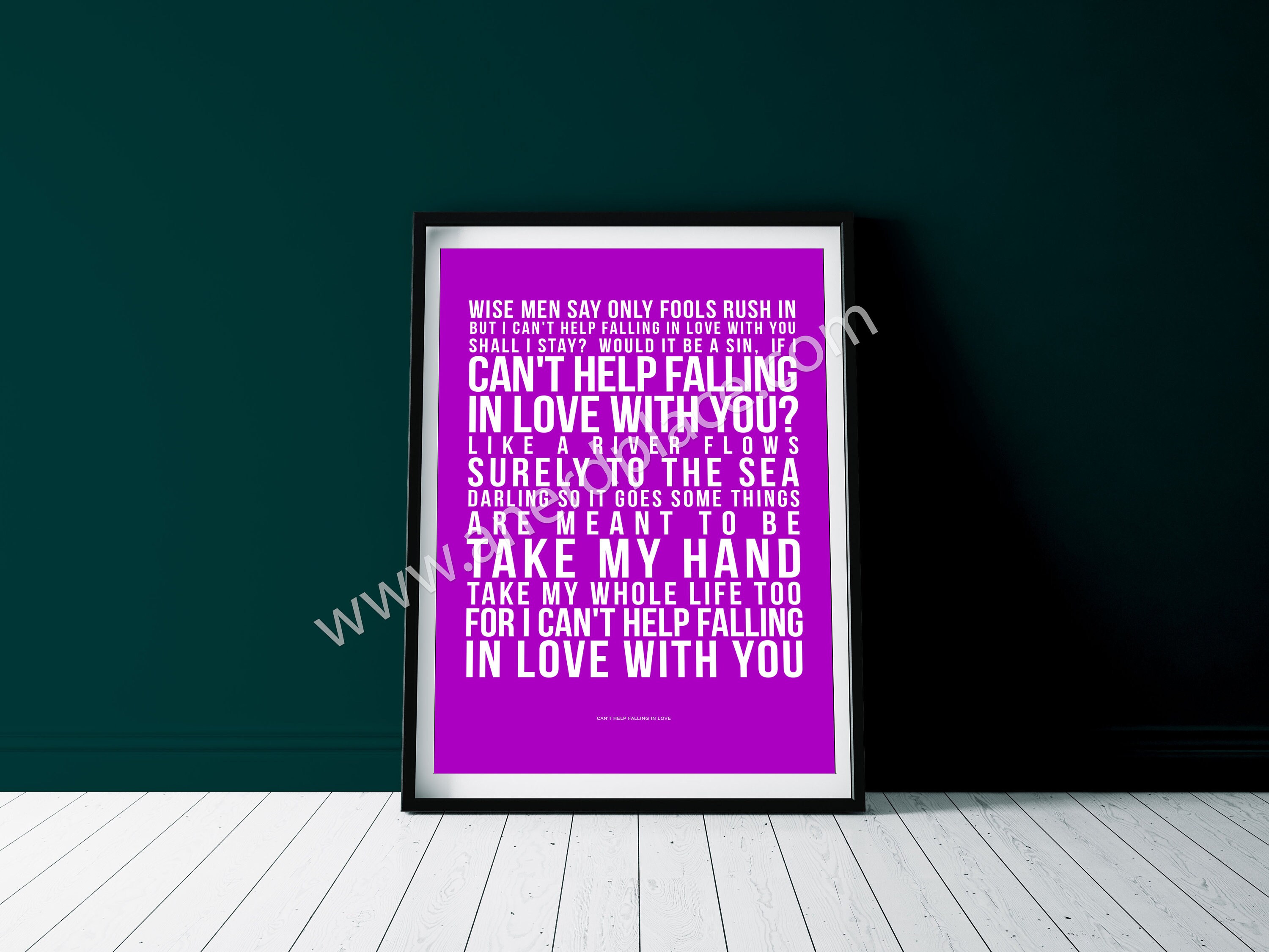 Can't Help Falling In Love - Elvis Song Lyric Wall Art Print Quote Text Verse - Custom Birthday Décor Anniversary Gift Music Room Man Cave