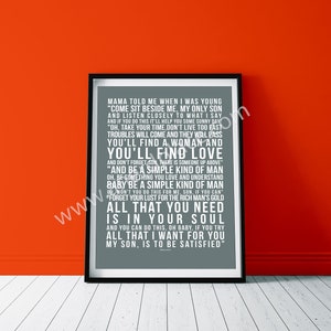 Simple Man V1 - Impresión de arte de pared con letra de canción de Lynyrd Skynyrd, texto con cita, verso, decoración de cumpleaños personalizada, regalo de aniversario, sala de música, cueva del hombre