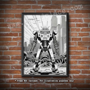 Manga Mashup 5 - Robots Futuristic Wall Art Print Comic Classic Art Inspired House Warming Nerd Geek