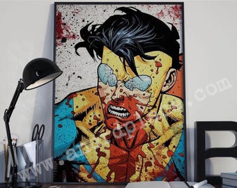 Impresión artística pintada a mano de Invincible V3 Comic Tribute para el superhéroe del cómic Man Cave