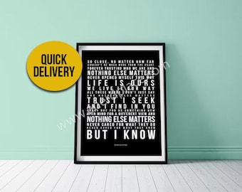 Cadeau 1e verjaardag | Print tekst Nothing else Matters | Muziekliefhebber lied kunst aan de muur | Gepersonaliseerde cadeau voor vrouw of man | GRATIS verzending
