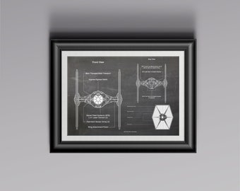 Tie Fighter blauwe prints - 3 om uit te kiezen - Star wars - GEDRUKT nerd man cave geek slaapkamer kantoor