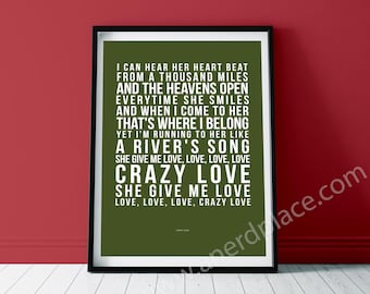Cadeau 1e verjaardag | Print Crazy Love-teksten | Muziekliefhebber lied kunst aan de muur | Gepersonaliseerde cadeau voor vrouw of man | GRATIS verzending