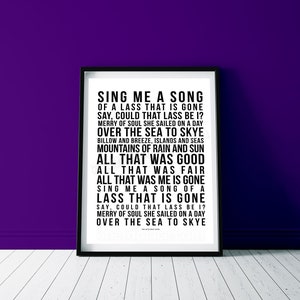 Outlander The Skye Boat Song - Songtekst Wall Art Print citaat tekst vers - aangepast verjaardagsdecor verjaardagscadeau muziekkamer man Cave