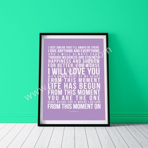 From This Moment - Shania TwainSong Lyric Wall Art Print Quote Text Verse - Custom Birthday Décor Anniversary Gift Music Room Man Cave