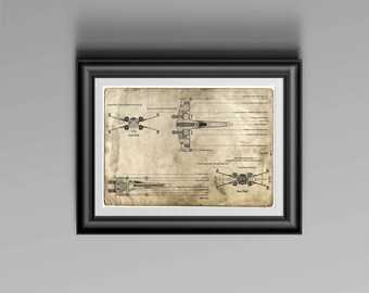 Xwing Blue Prints - 3 om uit te kiezen - Star Wars - GEDRUKT nerd man cave geek slaapkamer kantoor