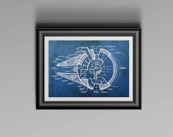 Millennium Falcon Blue Prints - 3 om uit te kiezen - Star Wars - GEDRUKT nerd man cave geek slaapkamer kantoor