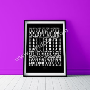 Hallelujah - Leonard Cohen Song Lyric Wall Art Print Quote Text Verse - Custom Birthday Décor Anniversary Gift Music Room Man Cave