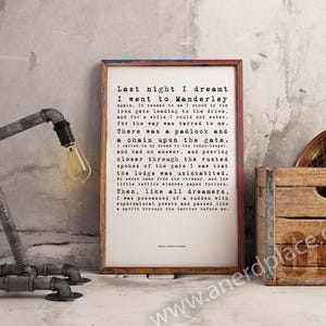 Rebecca - Daphne du Maurier Typography Wall Art Office Man Cave Dorm Room Library Decor