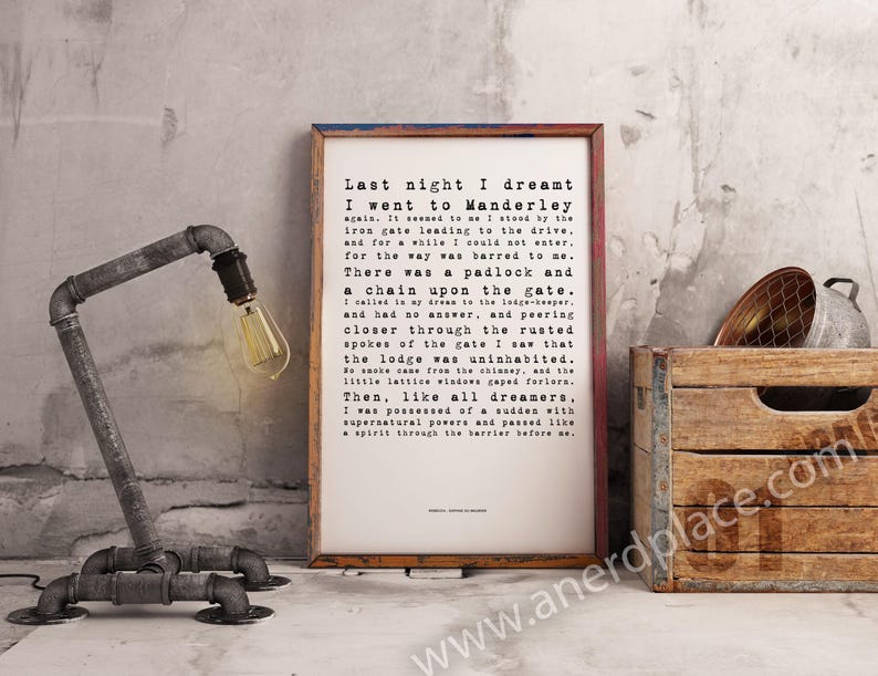 Rebecca - Daphne du Maurier Typography Wall Art Office Man Cave Dorm Room Library Decor