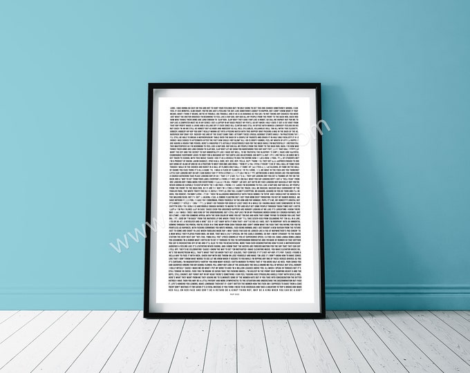 1st Anniversary Gift | Rap God Lyrics Print | Music Lover Song Wall Art | Personalised Gift for Wife or Husband | FREE Shipping