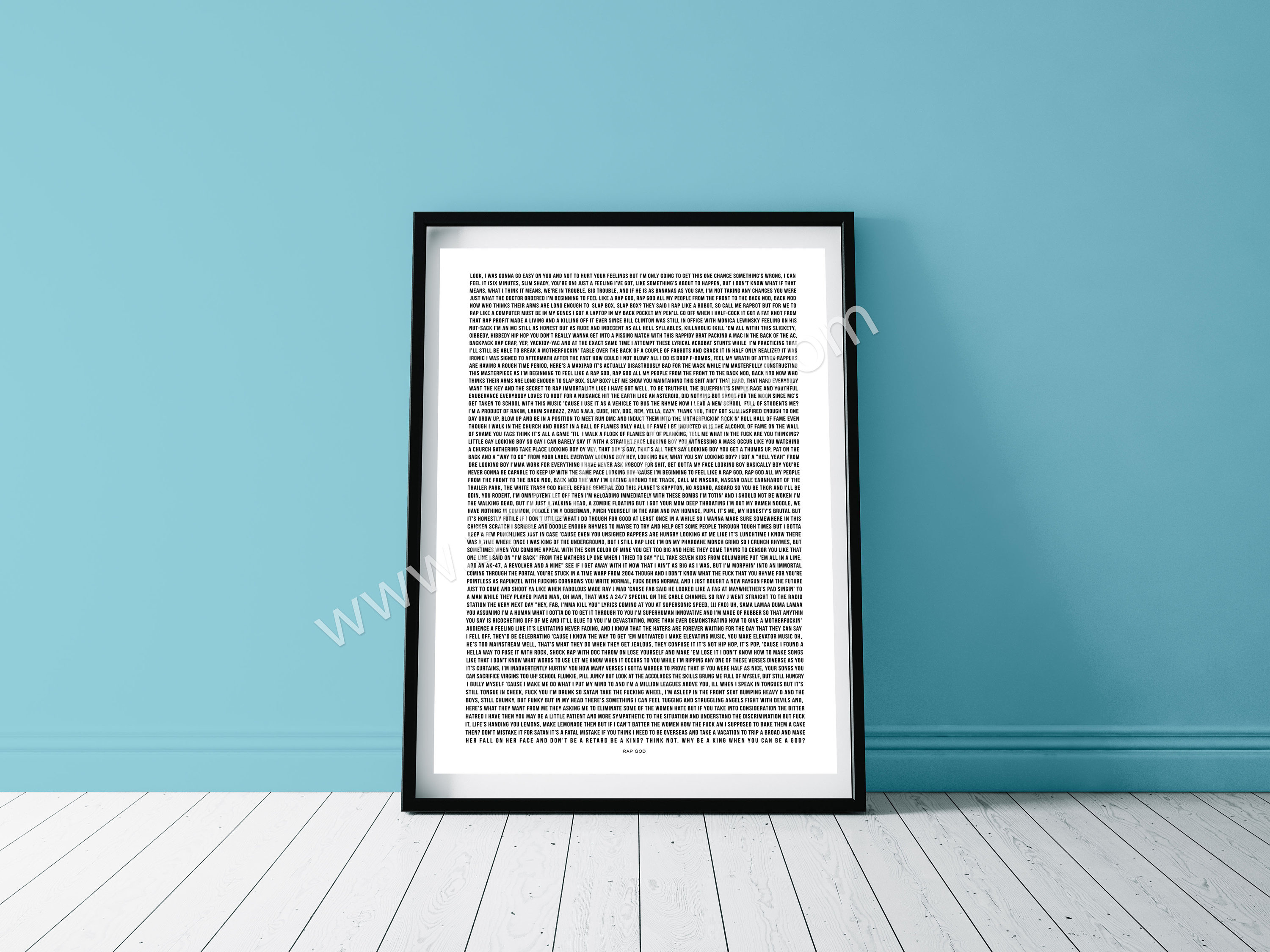 Rap God - songtekst muurkunst print citaat tekst vers - aangepast verjaardagsdecor jubileumcadeau muziekkamer man cave