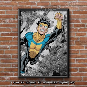 Superheld kunst aan de muur | Invincible v1 | Inrichting gamerkamer | Muurposter | Nerdy scifi-decor | Popcultuur | Uniek cadeau | Gratis verzending