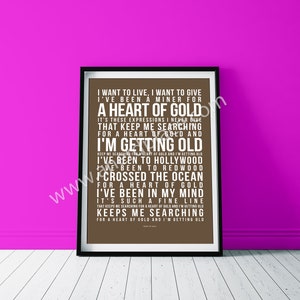 Heart Of Gold  - Neil Young Song Lyric Wall Art Print Quote Text Verse - Custom Birthday Décor Anniversary Gift Music Room Man Cave