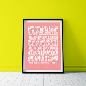 You&#39;ll Be In My heart  - Phil Collins Song Lyric Wall Art Print Quote Text Verse - Custom Mother&#39;s Day Birthday Décor Anniversary Gift