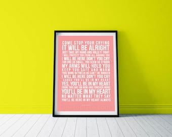 You&#39;ll Be In My heart  - Phil Collins Song Lyric Wall Art Print Quote Text Verse - Custom Mother&#39;s Day Birthday Décor Anniversary Gift