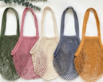 French Market Bag, Crochet Beach Bag, Reusable Grocery Bag, Mesh Produce Cotton Tote Bag, Net String Shopping Zero Waste Bag