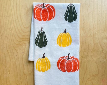 Pumpkin Kitchen Towel, Hanging Hand Towel, Farmhouse Kitchen Decor, Handmade Cotton Tea Towel, Reusable Cloth Napkin