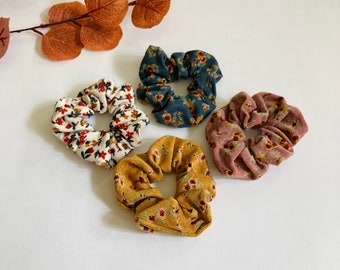 Boho Floral Corduroy Hair Scrunchies, Cute Scrunchie, Fabric Scrunchie Set, Hair Ties for Women, Waffle Scrunchie Pack, Hair Accessories