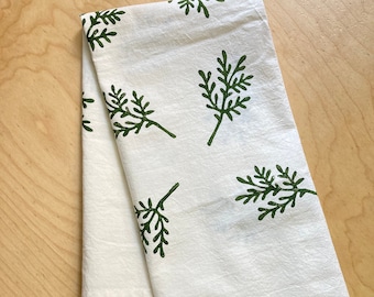 Plant Kitchen Towel, Handmade Tea Towel, Block Print Cotton Towel, Floursack Dish Towel, Housewarming Host Gift, Absorbent Hand Towel