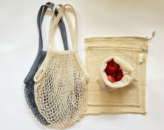 Zero Waste Kit, Mesh Grocery Bags Set, Reusable Market Bags, Cotton Produce Bags, Food Storage, Sustainable Living, Eco Friendly Gift