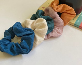 5 Cotton Scrunchies Set, Cute Hair Ties for Women, Soft Fabric Scrunchy Pack, Waffle Scrunchie, Hair Accessories, Pastel Scrunchie