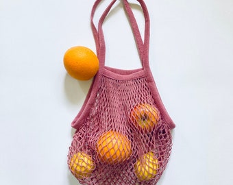 Pink Market Bag, Bachelorette Gift, Crochet String Bag, Reusable Grocery Bag, Cotton Produce Bag, Eco Friendly Gift, Zero Waste Storage