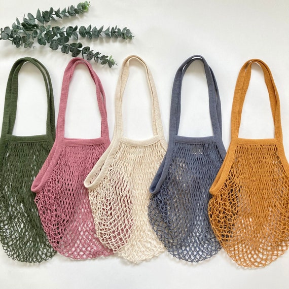 Crochet Cotton Mesh Farmers Market Bag, Reusable Eco Friendly Tote