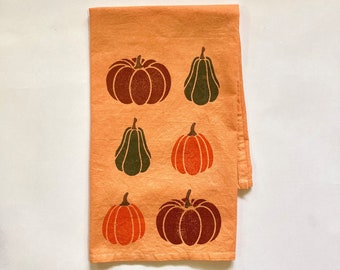 Fall Kitchen Towel, Pumpkin Hand Towel, Orange Dyed Cotton Flour Sack Towel, Housewarming Hostess Gift, Kitchen Dishcloth Decor