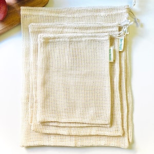 Mesh Produce Bags, Cotton Reusable Vegetable Bags 6 Pack, Sustainable Grocery Bag with Tare Weight Label and Drawstring, Eco Friendly Gift