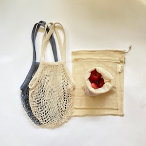 Zero Waste Kit, Mesh Grocery Bags Set, Reusable Market Bags, Cotton Produce Bags, Food Storage, Sustainable Living, Eco Friendly Gift
