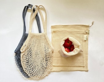 Reusable Produce Bags Set- Plastic Free Zero Waste Eco Kit, Cotton Mesh Grocery Bags
