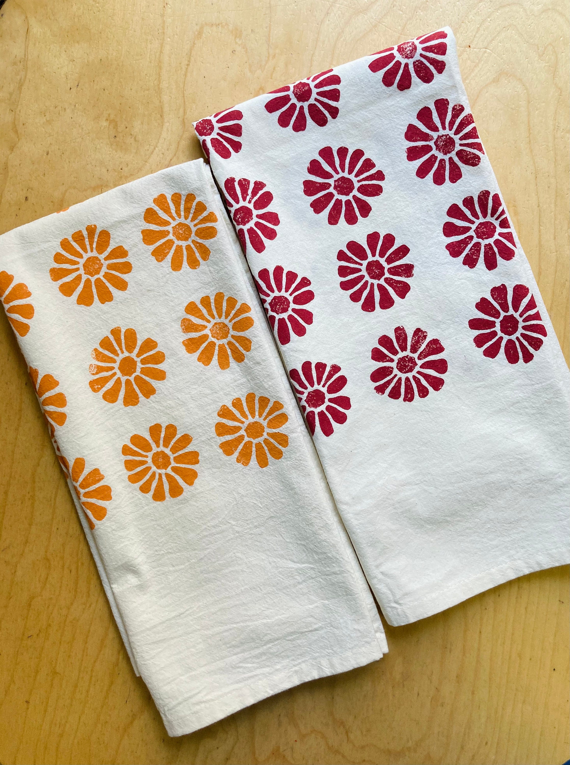 Handmade Kitchen Towels, Hand Printed Kitchen Towels, Towel Set