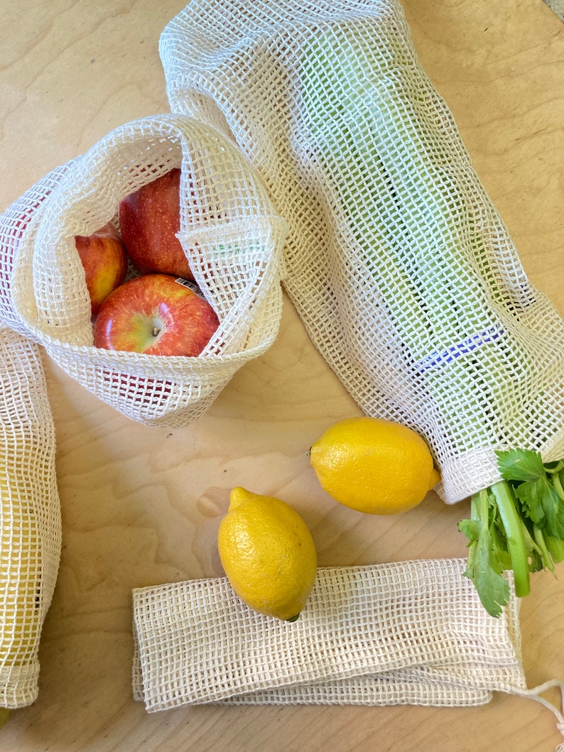 Cotton Produce Bags 3 Pc Zero Waste Bags Grocery Produce Etsy