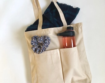Minimalist Everyday Tote Bag- Durable Canvas Shoulder Bag with Zipper & Pockets