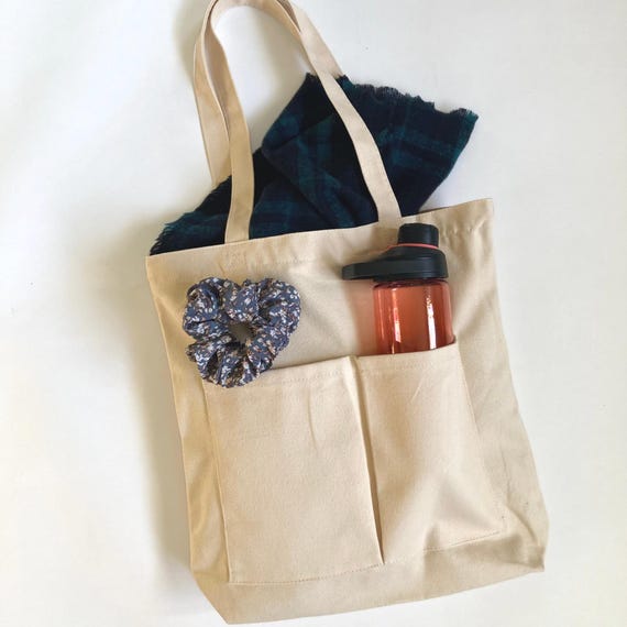 Minimalist Everyday Tote Bag- Durable Canvas Shoulder Bag with Zipper & Pockets
