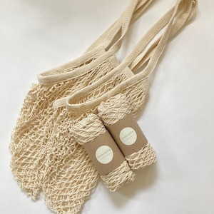 4 Cotton Mesh Produce Bags, Cotton Net Bag, Crochet Bag, Mesh Shopping Bag, Reusable Tote Bag,  Sustainable Eco Friendly Gift, Plastic Free