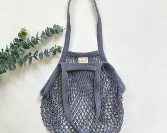 Gray Crochet Mesh Bag: Reusable Cotton Net Shopping Tote Bag