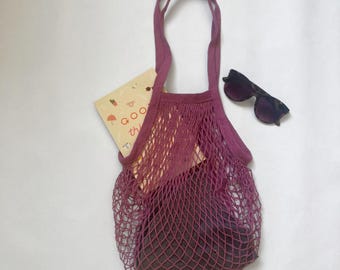 Dusty Rose Crochet Market Bag: Reusable Grocery Mesh Tote