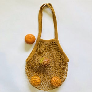 Mesh Shopping Cotton Net Bag, Mustard Yellow Market Bag, Fishnet Grocery Bag, French Market Tote, Reusable Cotton Tote Bag