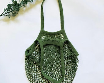 Green Market Mesh Net Grocery Bag- Reusable Boho Beach Tote